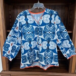 Mint Blue and White Patterned Blouse